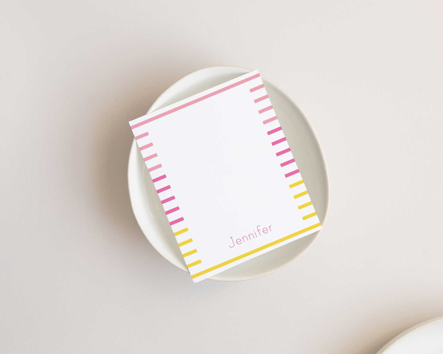 sunrise stripes, pink yellow, gradient stripes, personalized stationery, note cards for women kids tweens teens, Meredith Collie paper