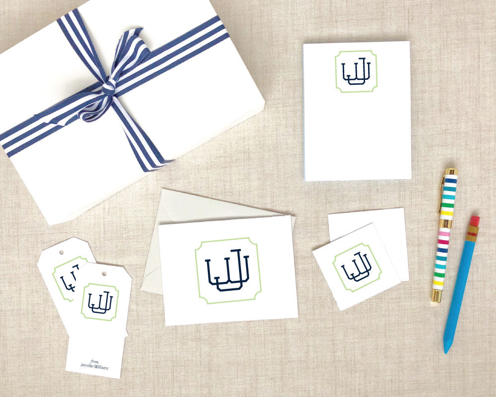Two Color Greek Monogram Folded Stationery Gift Set